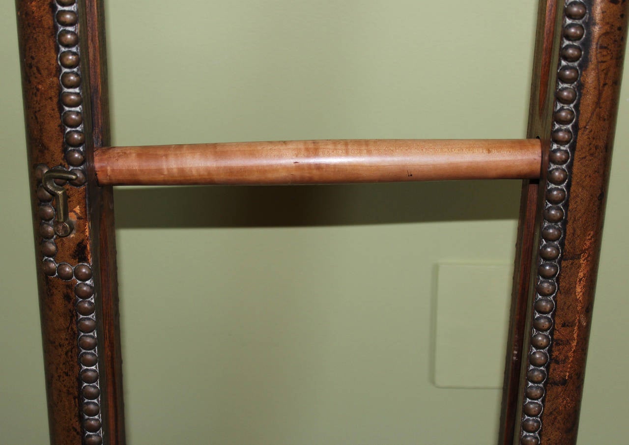Regency Leather Bound Folding Library Ladder In Excellent Condition In Milford, NH