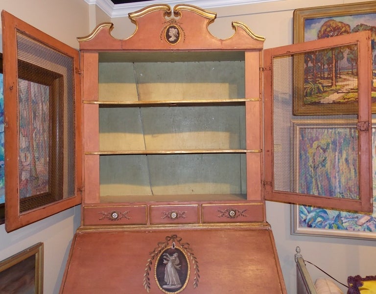 19th Century, Italian Painted Secretaire, Desk and Bookcase 2