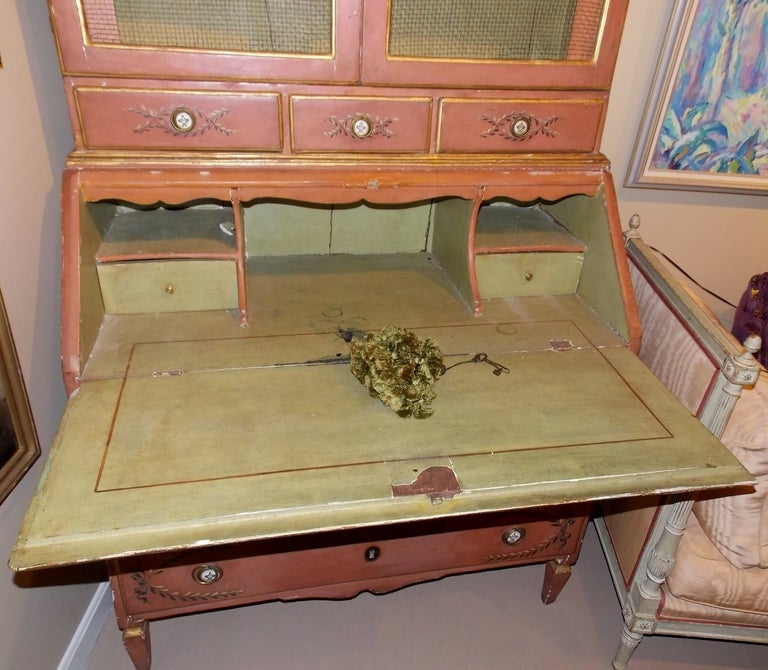 19th Century, Italian Painted Secretaire, Desk and Bookcase 5