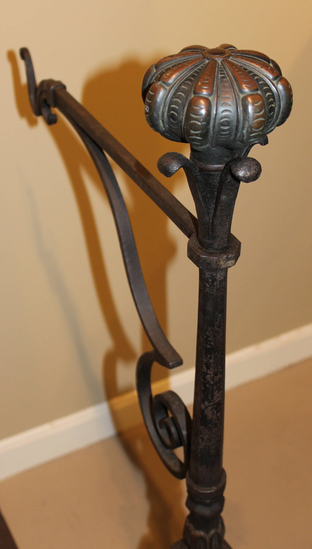 Spectacular Pair of Continental Bronze and Iron Andirons In Excellent Condition In Milford, NH