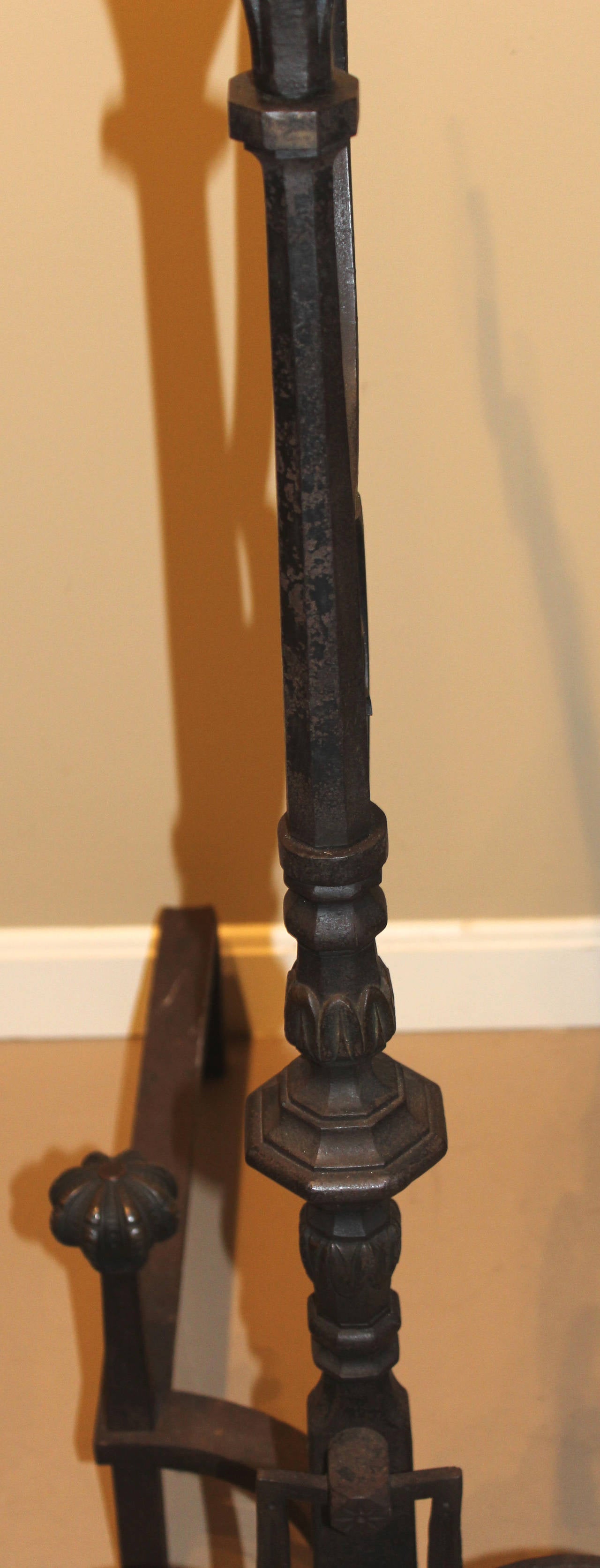 Spectacular Pair of Continental Bronze and Iron Andirons 1