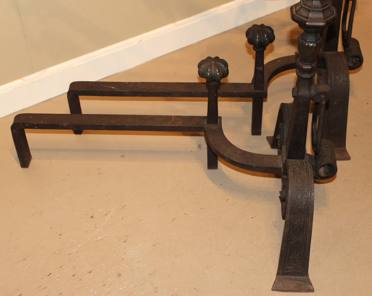 Spectacular Pair of Continental Bronze and Iron Andirons 2