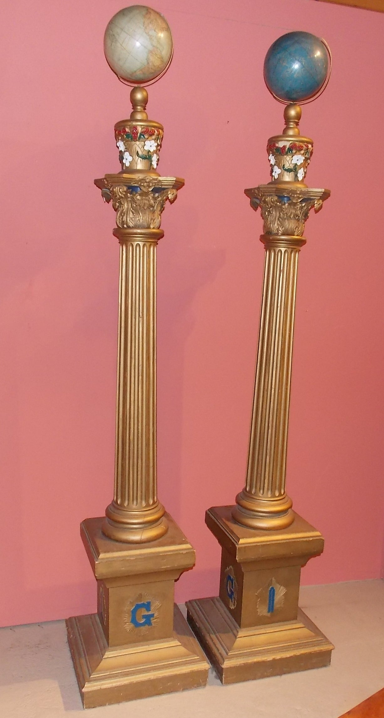 Pair of Masonic Pedestal Columns c. 1920