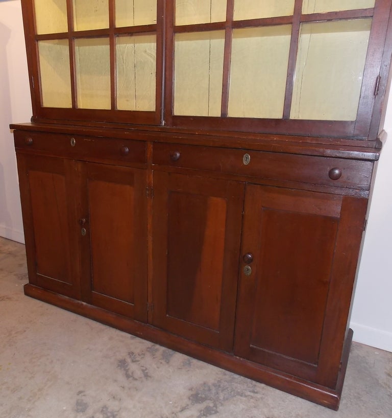 American Early 19th c. Cherry Stepback Cupboard with Glazed Doors