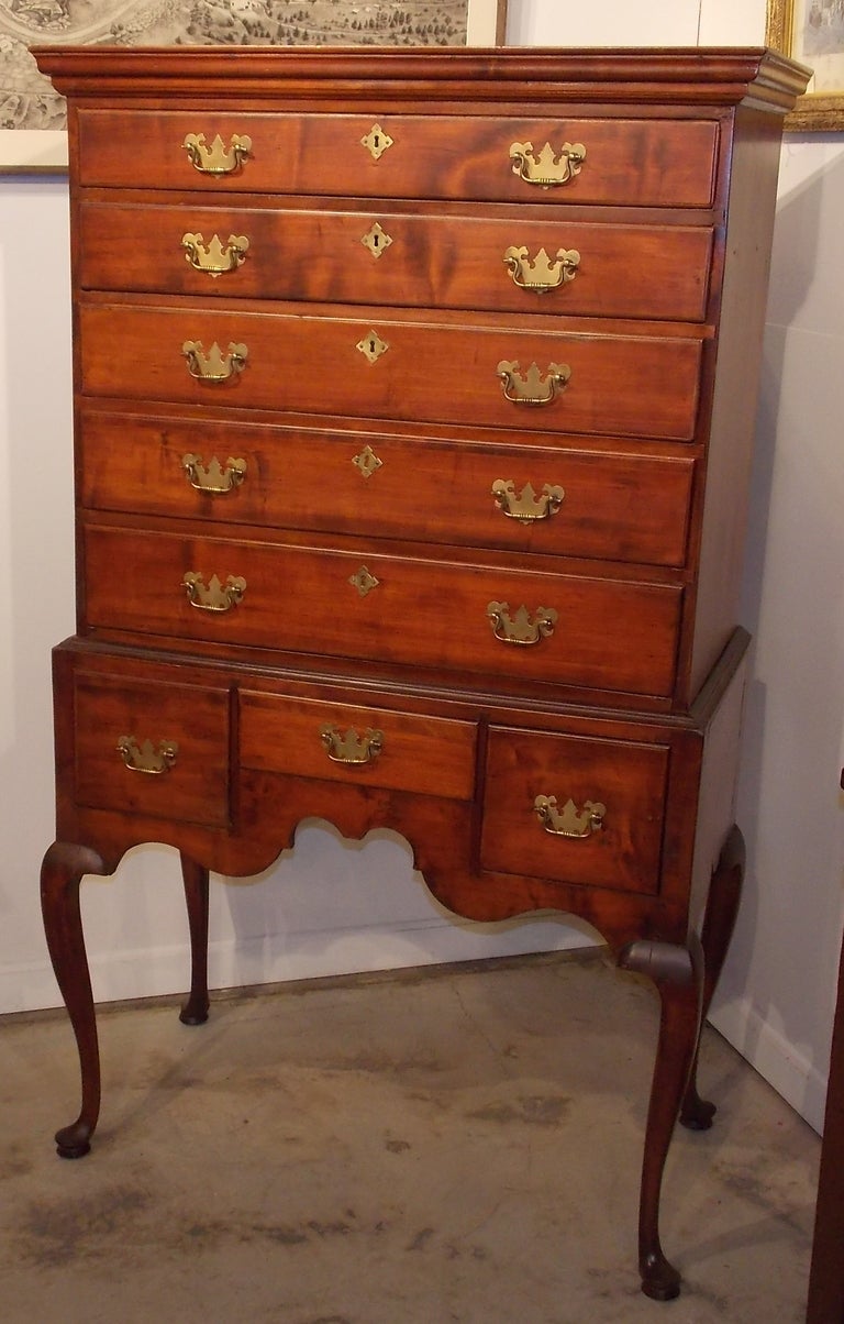 18th c. Queen Anne cherry highboy with great color.  Very desirable, small size.  Probably Connecticut.  Circa 1740-1760.