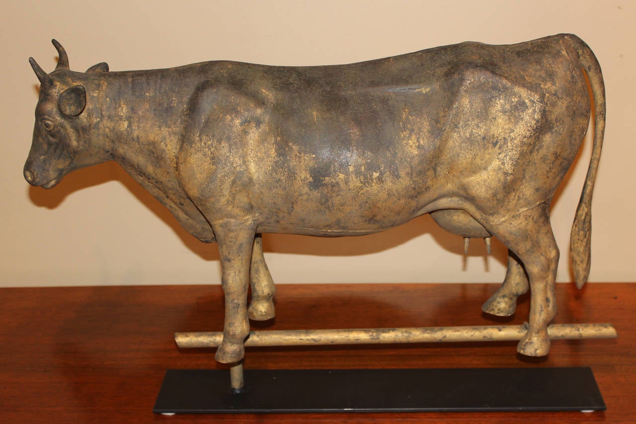 19th Century Full-Bodied Cow, Copper and Zinc Weathervane by J.W. Fiske & Co. In Excellent Condition In Milford, NH