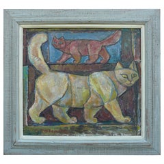 Emanuel Romano Oil Painting "Two Cats" 1958
