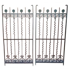 Antique 19th c. Pair of Cast Iron Gates with Sunflowers and Scroll Work