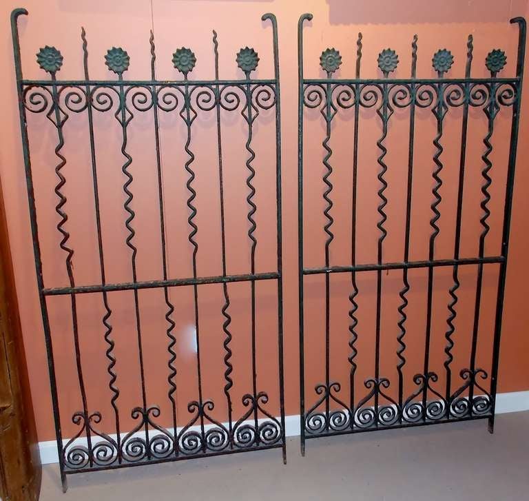 American 19th c. Pair of Cast Iron Gates with Sunflowers and Scroll Work