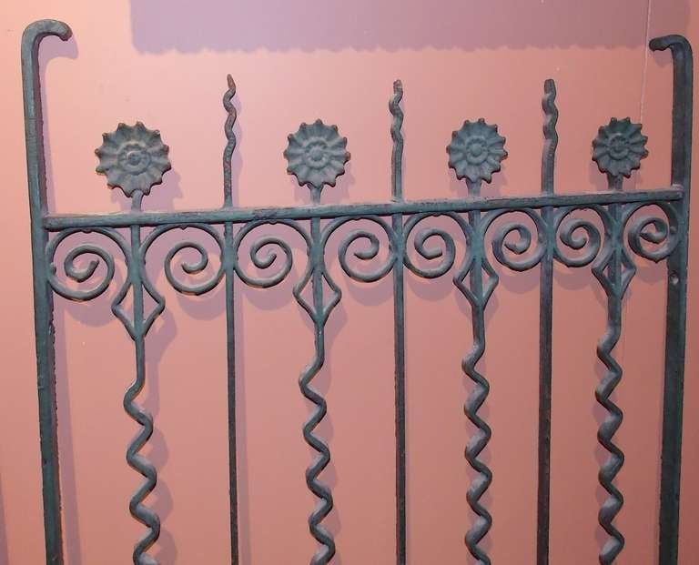 19th c. Pair of Cast Iron Gates with Sunflowers and Scroll Work 2