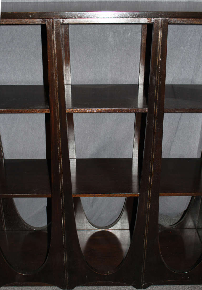 20th Century Modernist Ebonized Double-Sided Bookcase