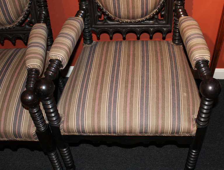 Mahogany 19th C Gothic Revival Arm Chairs