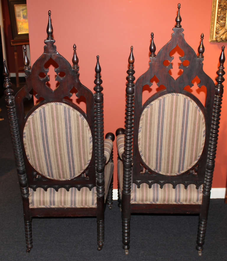 19th C Gothic Revival Arm Chairs 3