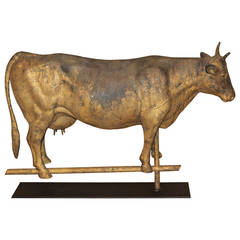 Antique 19th Century Full-Bodied Cow, Copper and Zinc Weathervane by J.W. Fiske & Co.