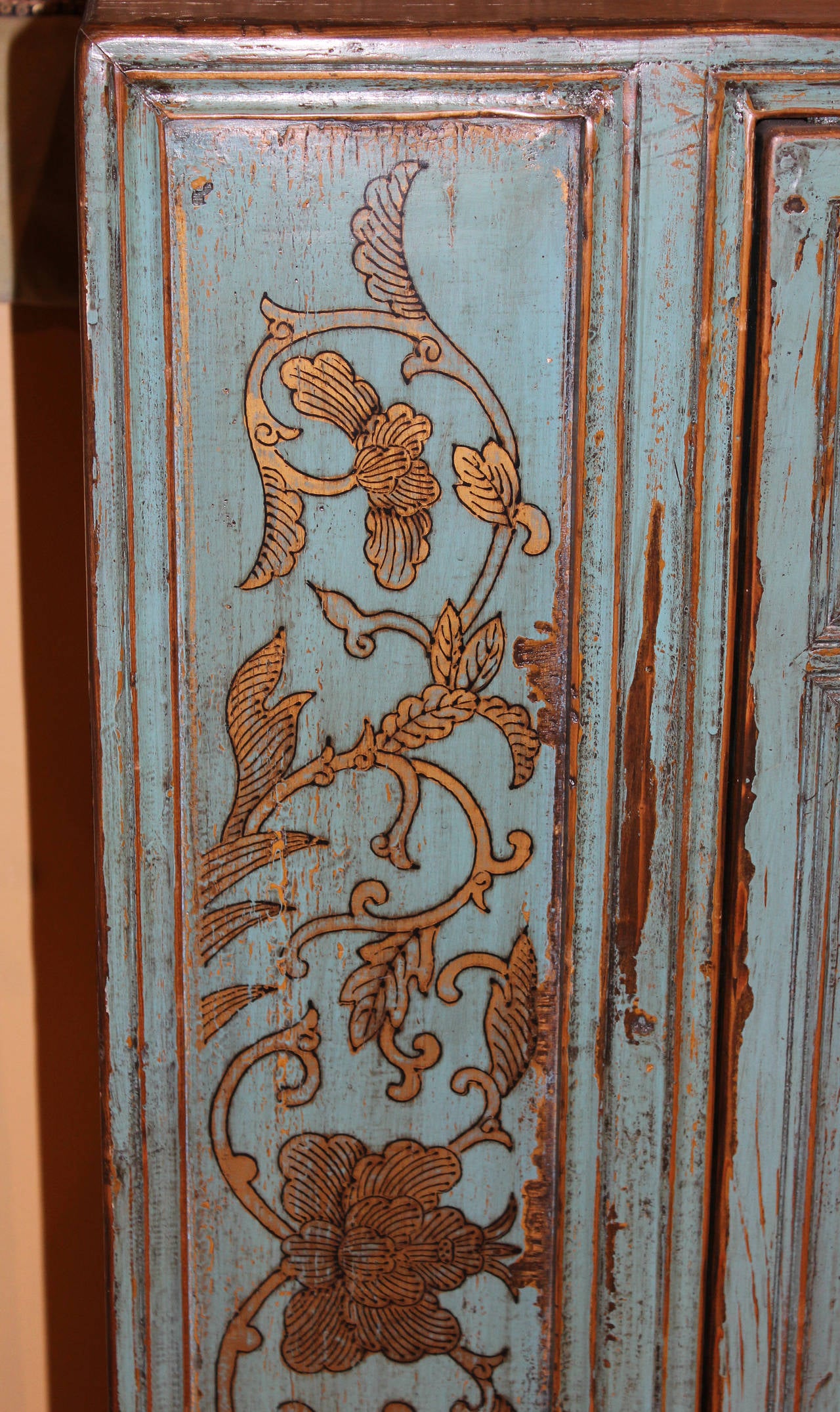 Chinese Paint Decorated Two Door Cabinet In Excellent Condition In Milford, NH