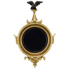 Classical Carved Gilt Wood Girandole Convex Mirror with Eagle