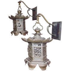 Fabulous Pair of Bronze Hanging Lanterns