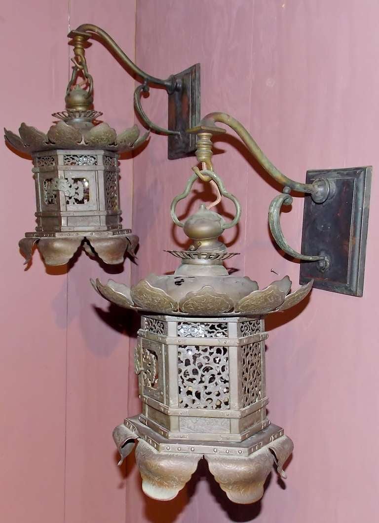 Fabulous Pair of Bronze Hanging Lanterns