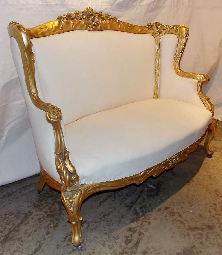 American Karpen Brothers Art Nouveau Carved & Gilded Settee or Sofa c. 1900