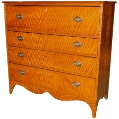Early 19th c. New England Tiger Maple Four Drawer Chest