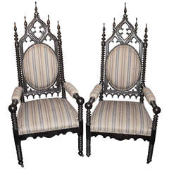 19th C Gothic Revival Arm Chairs