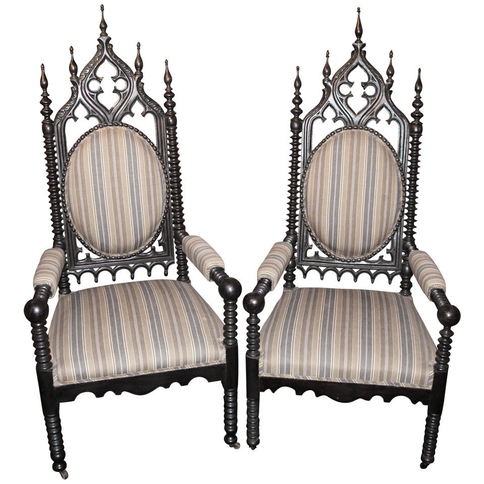 19th C Gothic Revival Arm Chairs