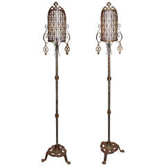 Early 20th c Pair of Wrought Iron Floor Lamps or torcheres in the manner of Oscar Bach