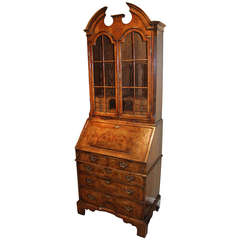 19th c Diminutive George I Style Burled Walnut Two Part Secretary