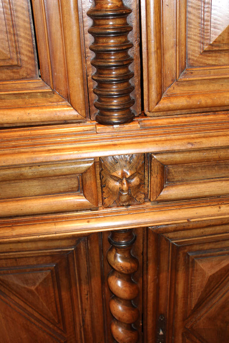 17th c French Louis XIV Baroque Flame Walnut Two Part Cupboard For Sale 3