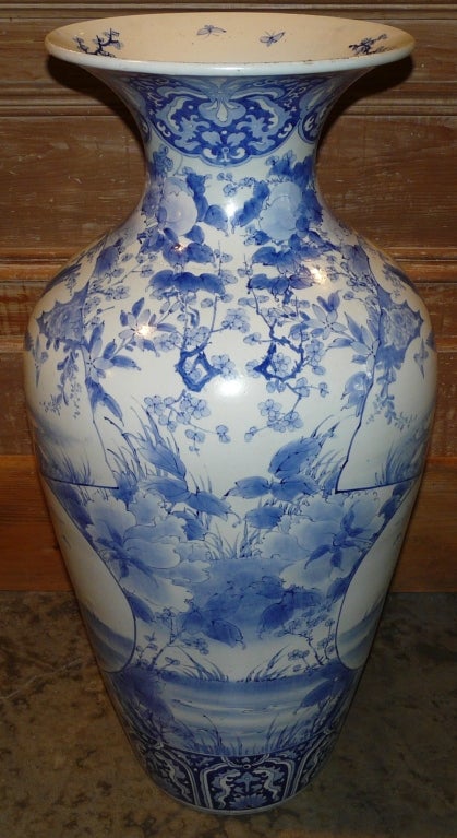 Porcelain Blue And White Imari Monumental Floor Vase