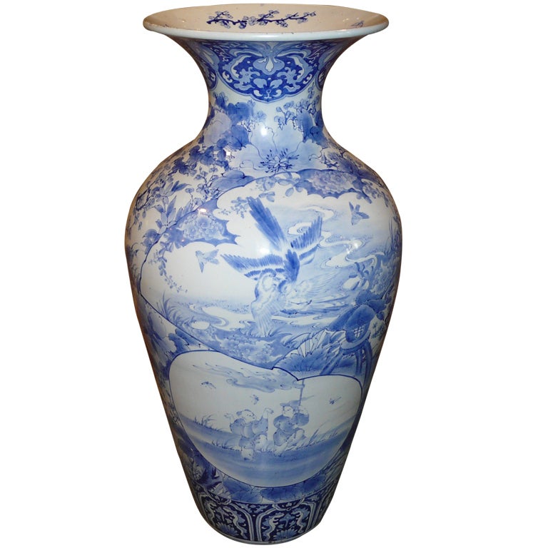 Blue And White Imari Monumental Floor Vase