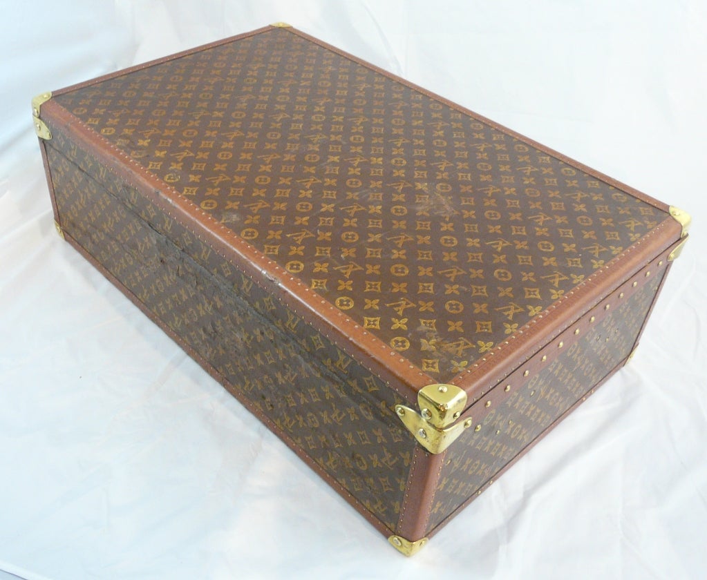 Wood Louis Vuitton Vintage Hardside Luggage Suitcase