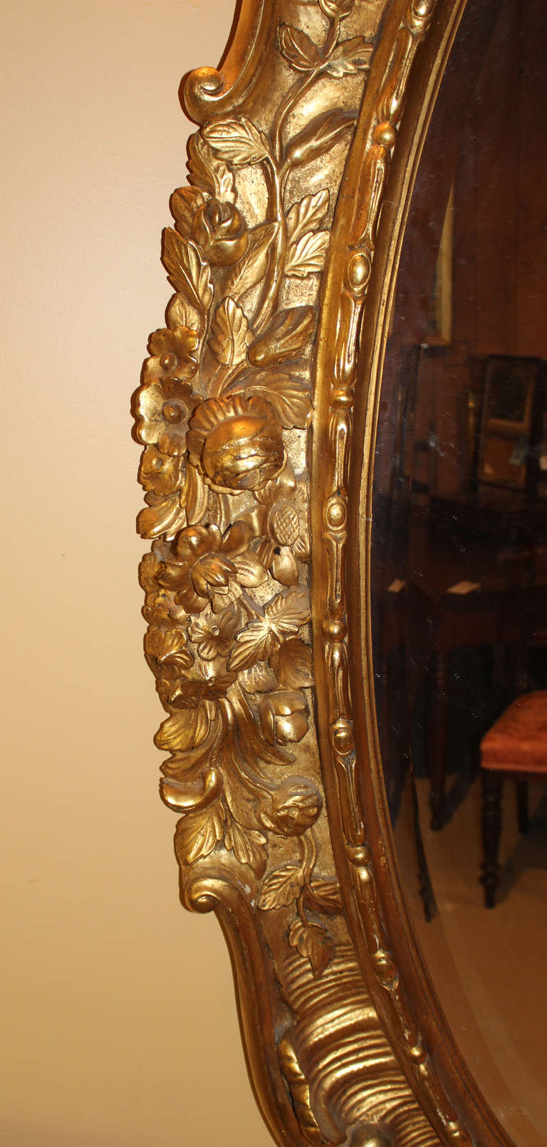 Monumental 19th C Rococo Oval Mirror In Excellent Condition In Milford, NH