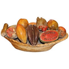 Vintage Folk Art Plaster Bowl of Fruit Centerpiece, circa 1940