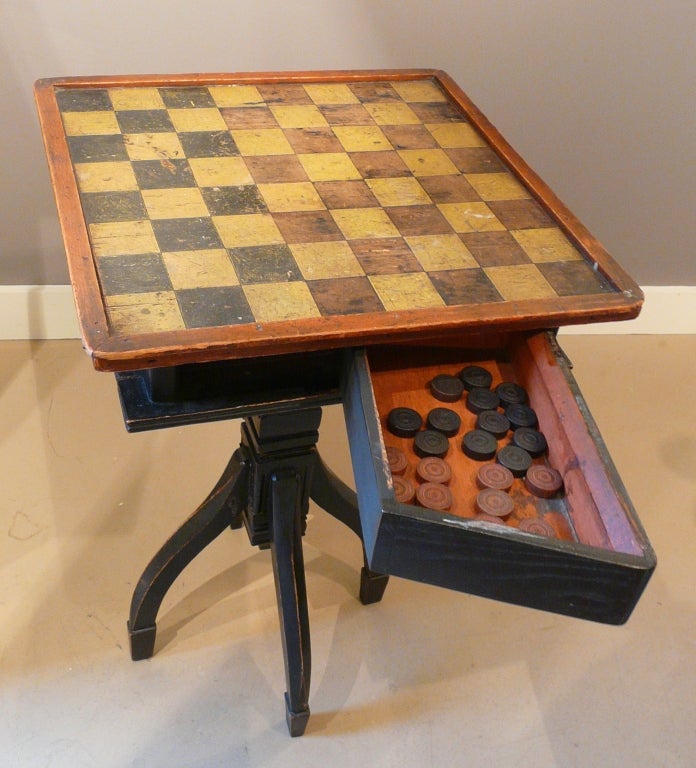 19th Century Game Board Top Table in Great Paint 1