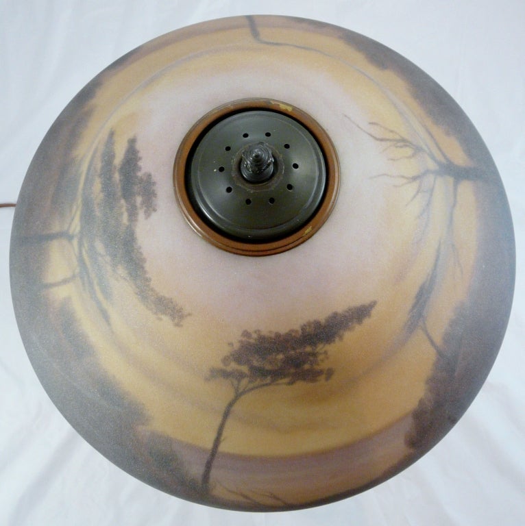 20th Century Reverse Painted Art Glass Lamp