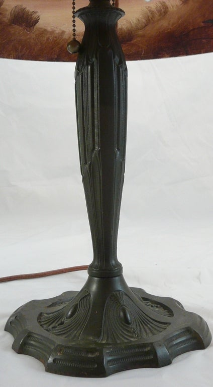 American Reverse Painted Art Glass Lamp