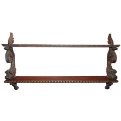English Oak Carved Hanging Shelf With Dolphin Supports