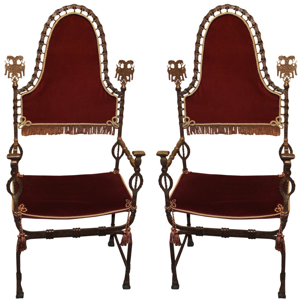 Early 20th Century Pair of Metalwork Chairs in the Manner of Oscar Bach