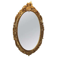 Antique Monumental 19th C Rococo Oval Mirror