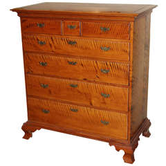 18th c Chippendale Tiger Maple Chest