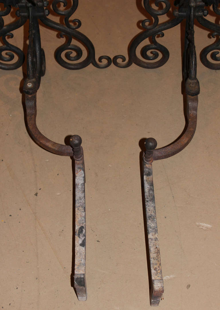 Pair of Signed Bradley & Hubbard Andirons with Log Bar Dragon Form In Excellent Condition In Milford, NH