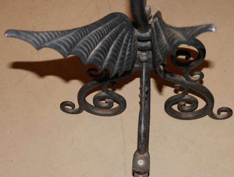 Iron Pair of Signed Bradley & Hubbard Andirons with Log Bar Dragon Form