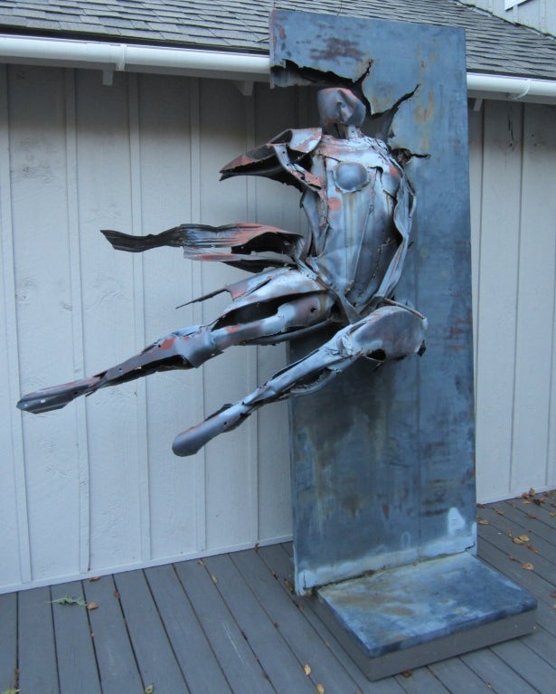 Judith Brown (1931-1992) was a dancer and sculptor drawn to images of the body in motion and welded crushed automobile scrap metal into energetic pieces full of movement. She learned to weld from Theodore Roszak who was a leading abstract