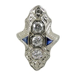 Antique Art Deco Diamond & Sapphire 18K White Gold Ring