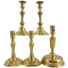 Antique Grouping of 5 Brass Candlesticks