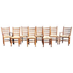 Set of Eight Irish Queen Anne Style Country Chairs in Elmwood
