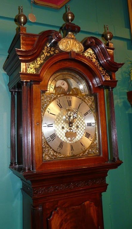 Magnificent English mahogany tall case clock or grandfather's clock by John Clifton (died 1794), Liverpool, England. 