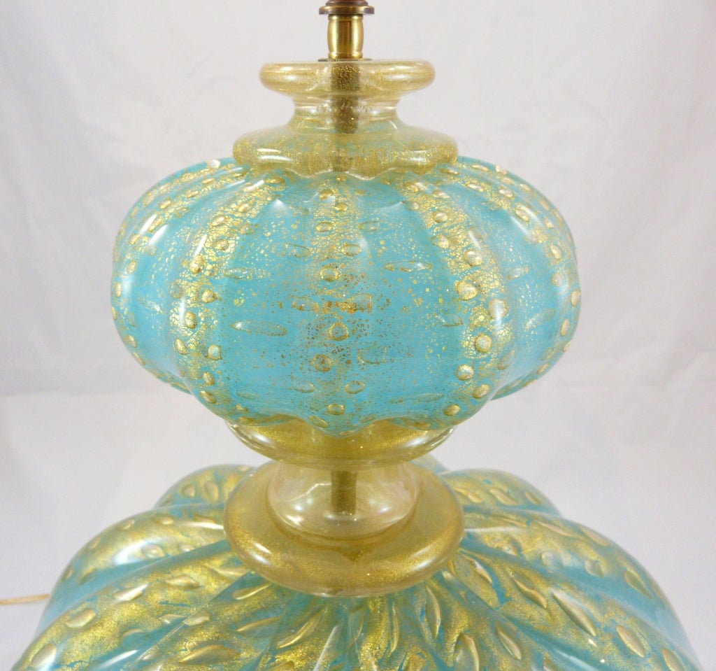 Italian Murano Aqua Glass Lamp with Gold Flecking 1