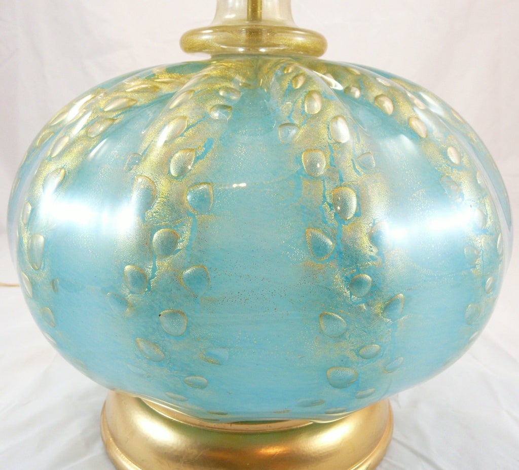 Italian Murano Aqua Glass Lamp with Gold Flecking 3